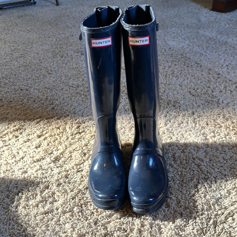 Navy Blue glossy hunter boots size 11